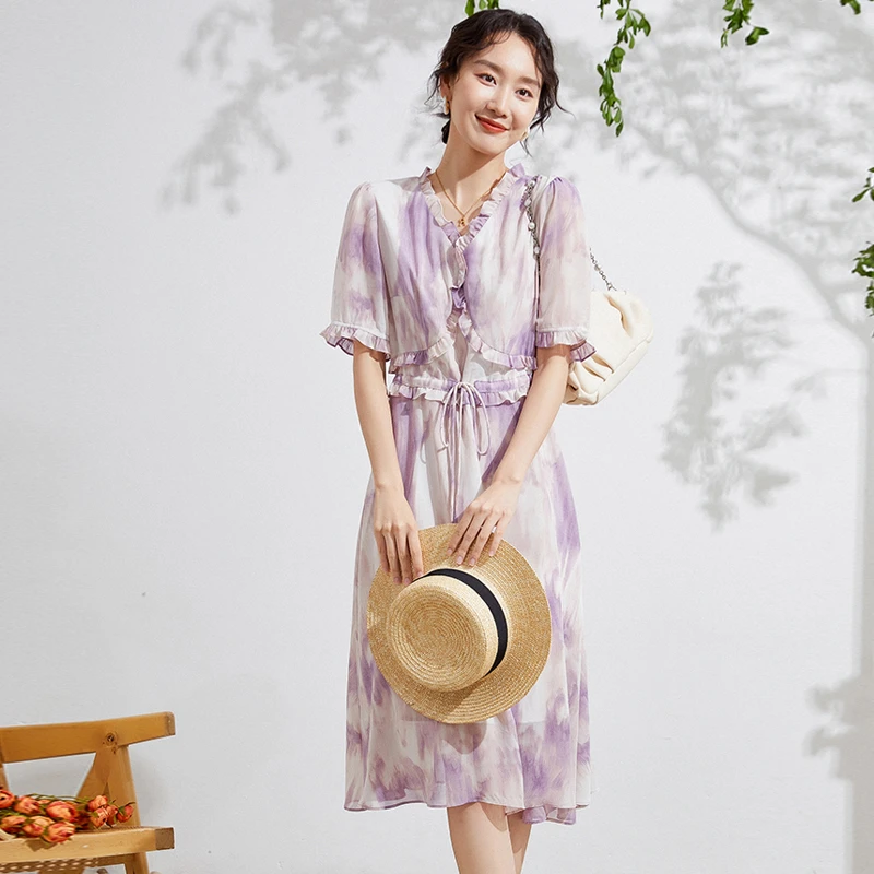 大码碎花连衣裙女夏季2024新款气质显瘦茶歇裙胖妹妹法式桔梗长裙