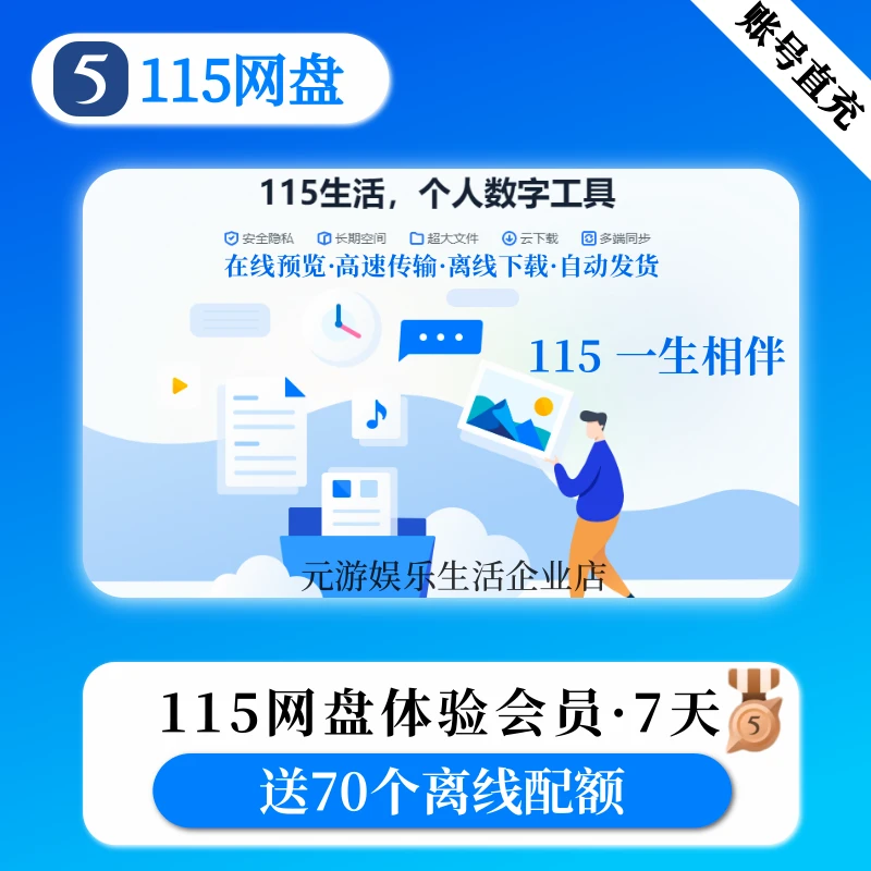 115网盘周卡体验会员7天体验VIP115特权卡115网盘7天会员70个配额