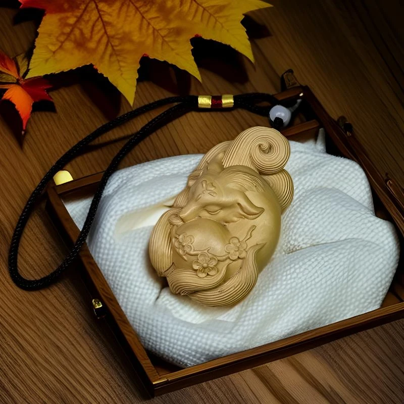 黄杨木九尾狐手把件