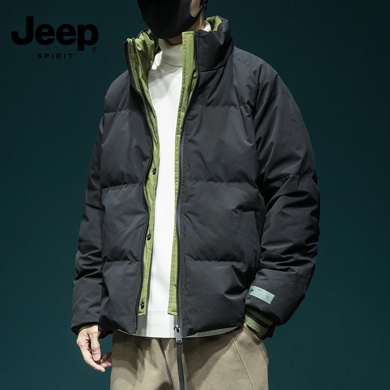 JEEPSPIRIT外套立领棉衣服男短款宽松大码冬季黑色百搭加厚保暖