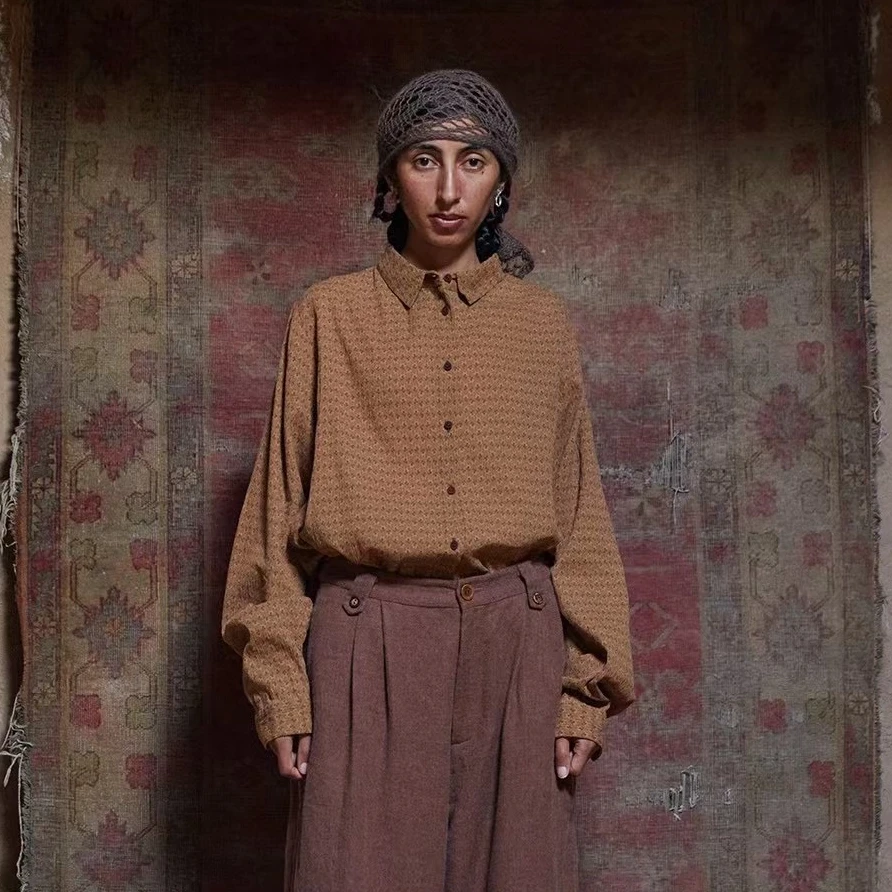 涟香家 左岸迷香 短衬衫1018小米花长袖衬衣印花复古宽松秋季百搭