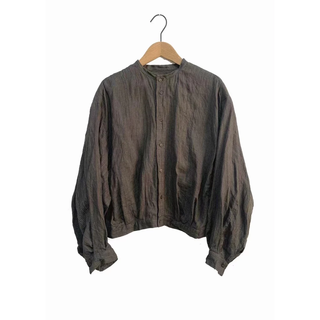 涟香家 左岸迷香 植物染短衬衫1017长袖衬衣气质宽松休闲圆领柿染