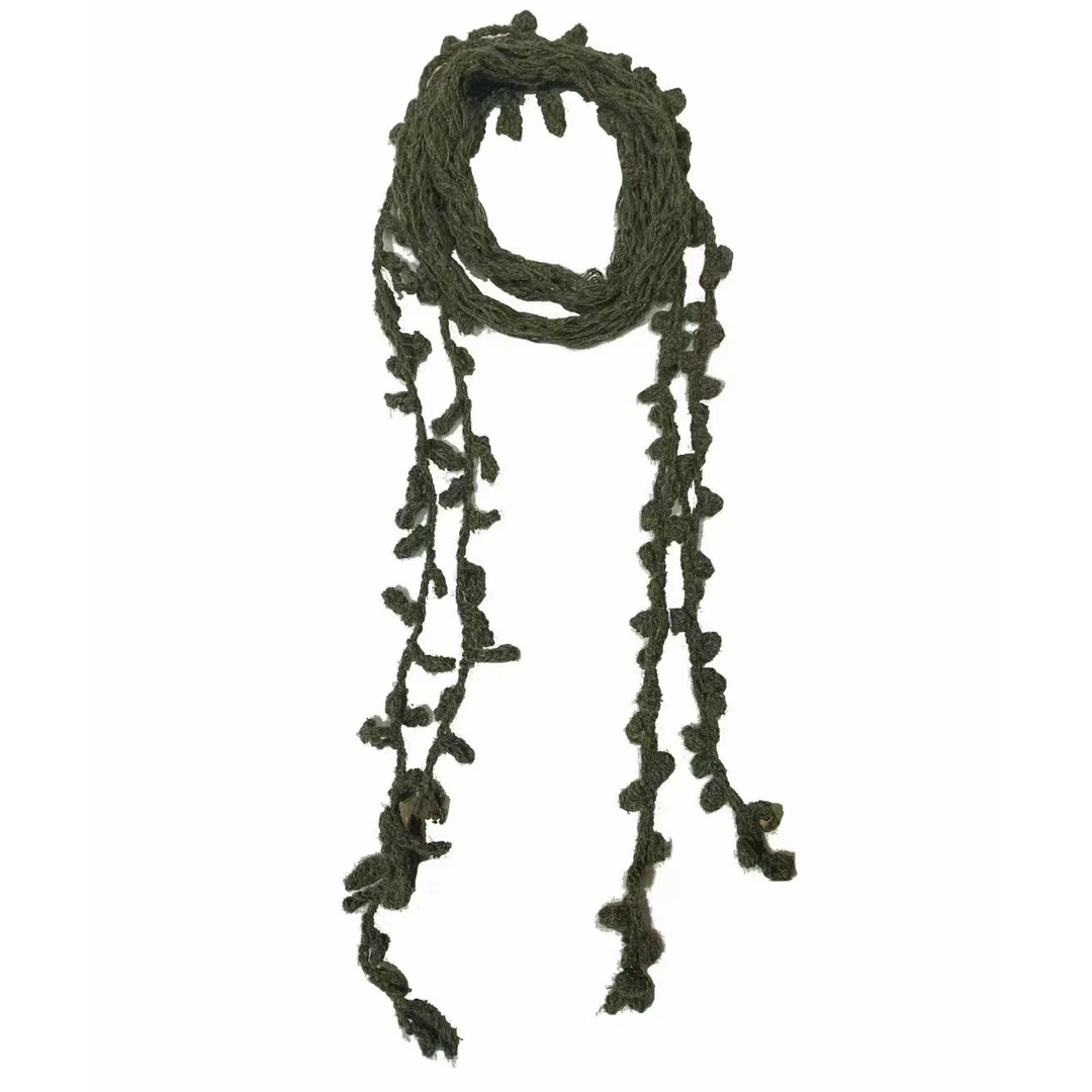 涟香家左岸迷香黑色针织围巾新款羊毛军绿7202绿色细围巾编织