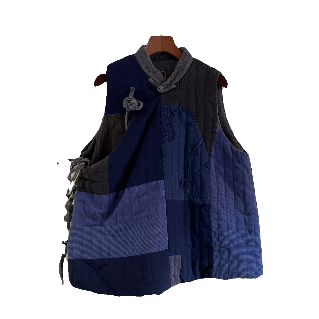 【7折】左岸迷香 拼色马甲 6014 舒适 均码 拼接 亚麻 常规 挂脖