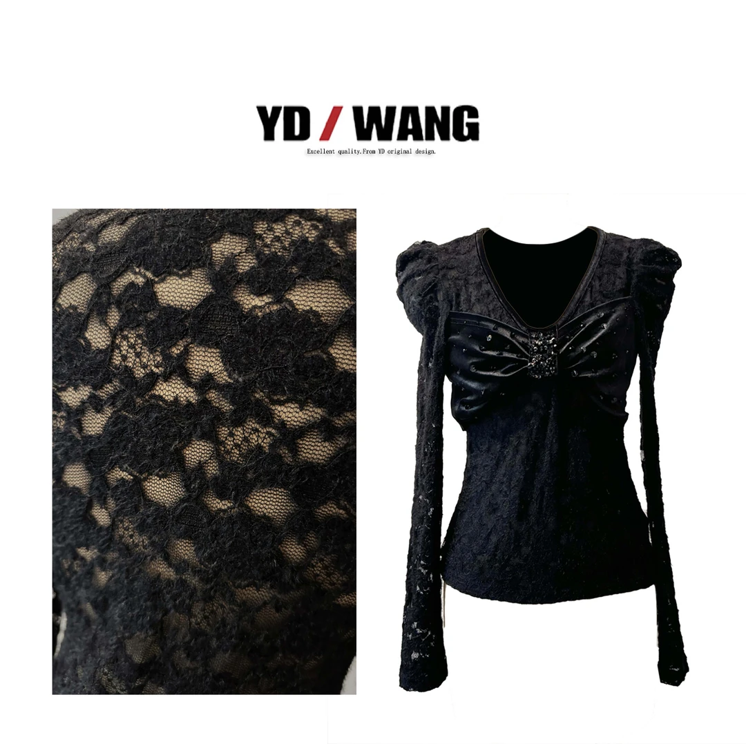 【YD精选】重工蝴蝶泡泡袖上衣  衬衫上衣女士打底纯色长袖气质