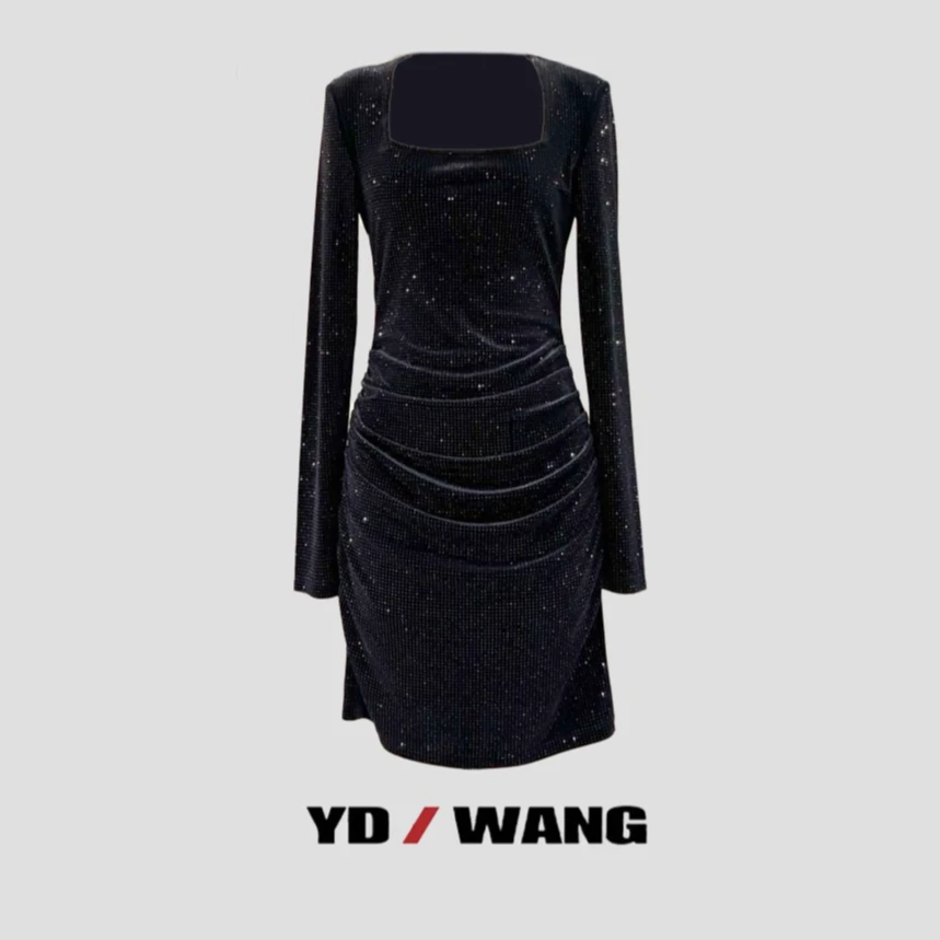 【YD精选】丝绒满钻藏肉连衣裙   时尚休闲气质女士修身连衣裙