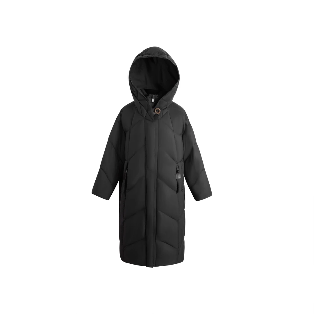 【24新款假两件】一件过冬长款宽松连帽吸扣高端羽绒服外套女121712