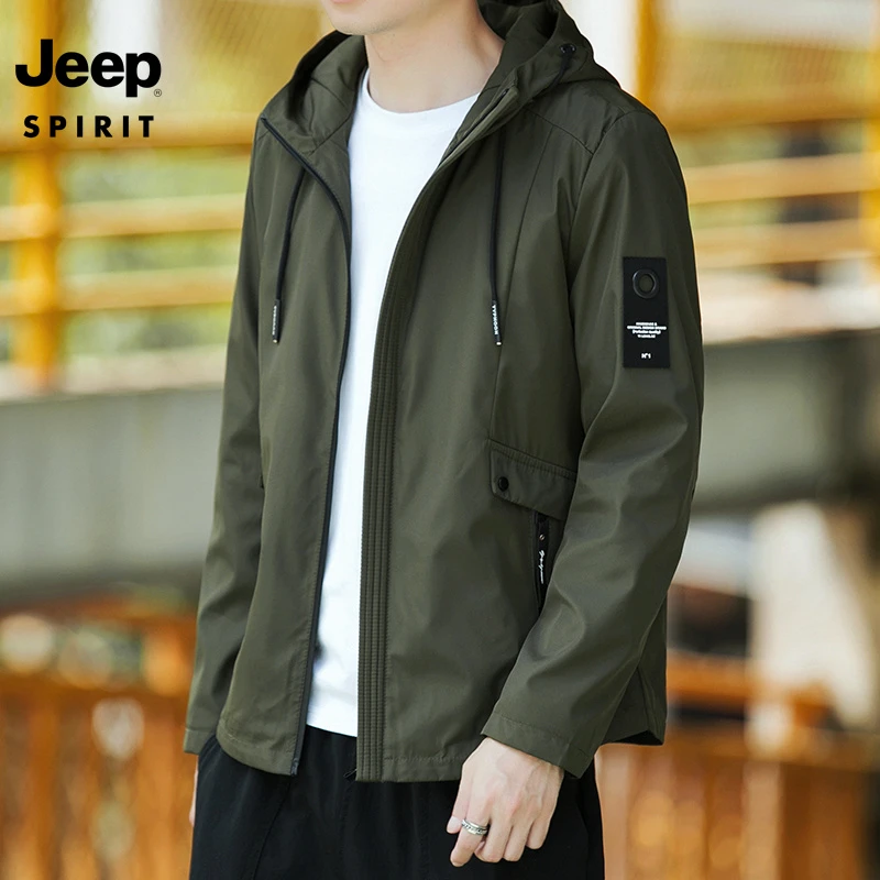 Jeep正品连帽工装夹克外套男士秋季新款潮流百搭休闲户外冲锋衣