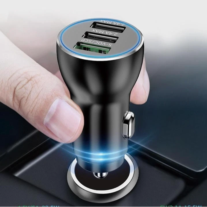 准新品  三口车载充电器线慢充头手机点烟器转换插头usb车充