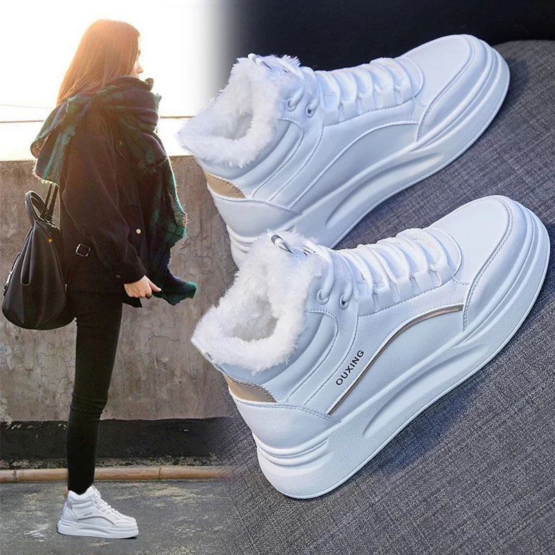 厚底高帮鞋女雪地靴网红ins潮超火运动休闲加绒小白鞋女