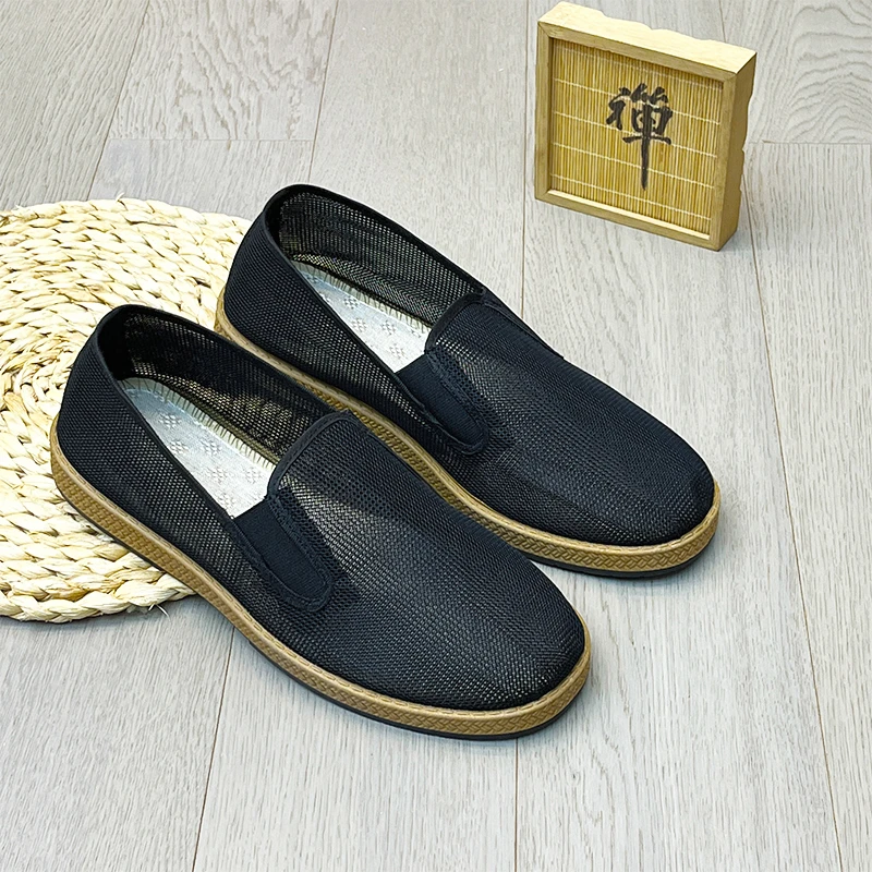 意迪森老北京布鞋网面鞋子透气时尚休闲黑色软底爸爸百搭男鞋