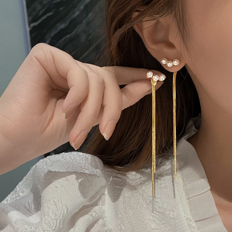 铜合金耳饰 一款两戴式流苏耳环女批发气质长款流苏显脸瘦耳饰