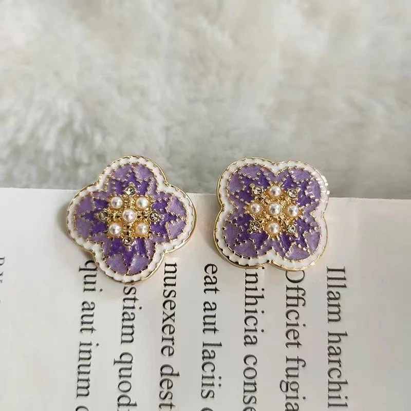 宫廷温柔风几何耳钉 复古四叶草镶钻耳环冷淡风网红同款耳饰