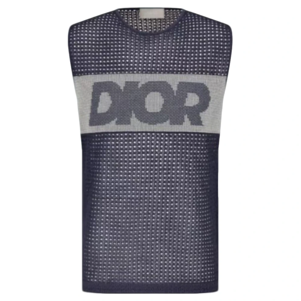 全新未使用 DIOR/迪奥 混纺针织网眼无袖T恤/L码