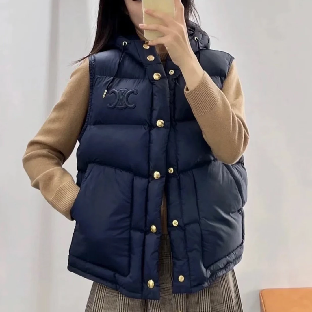 未使用 Celine/思琳 Logo贴花宽松连帽无袖外套