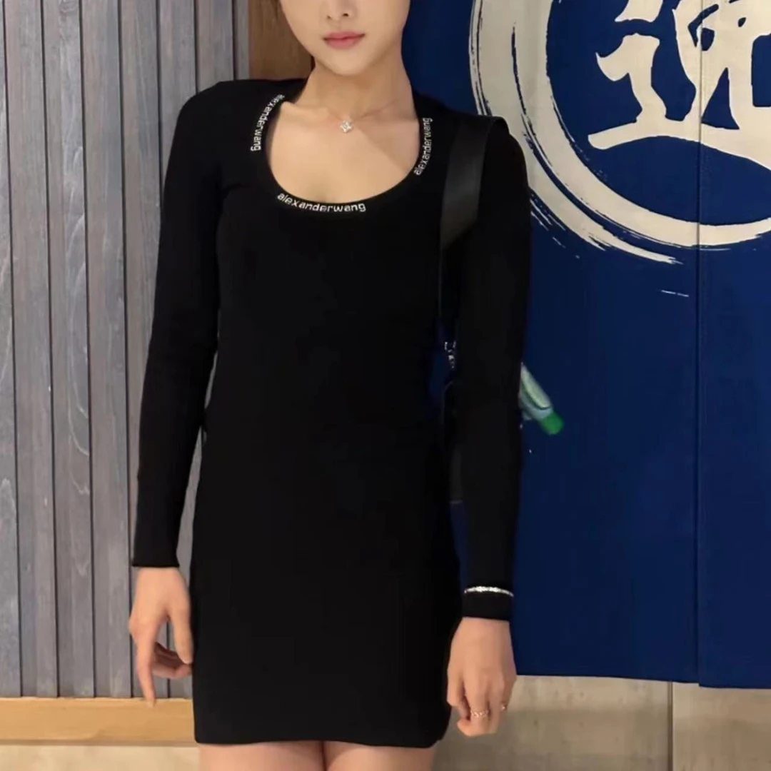 全新未使用  Alexander Wang/徽标提花装饰低圆领连衣裙/XS码