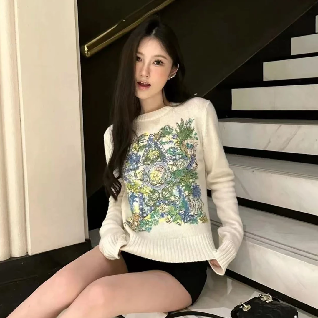 全新未使用 DIOR/迪奥 花卉满印圆领卫衣/34/36