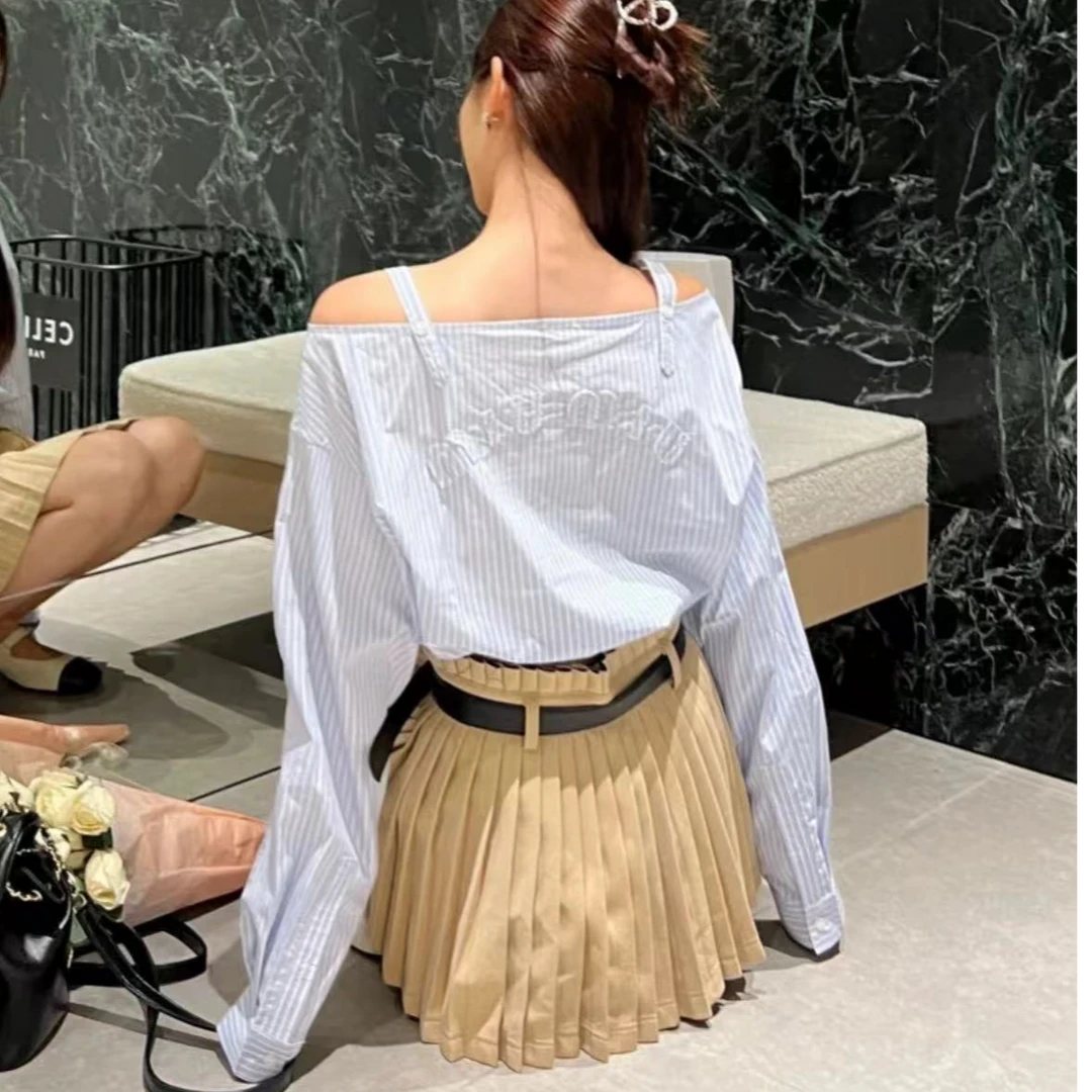 未使用 MIU MIU/缪缪 竖条纹单排扣长袖衬衫