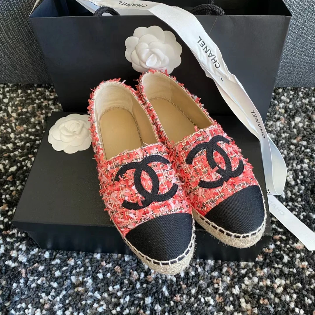 全新未使用 Chanel/香奈儿 粉色粗花呢渔夫鞋/36/38码