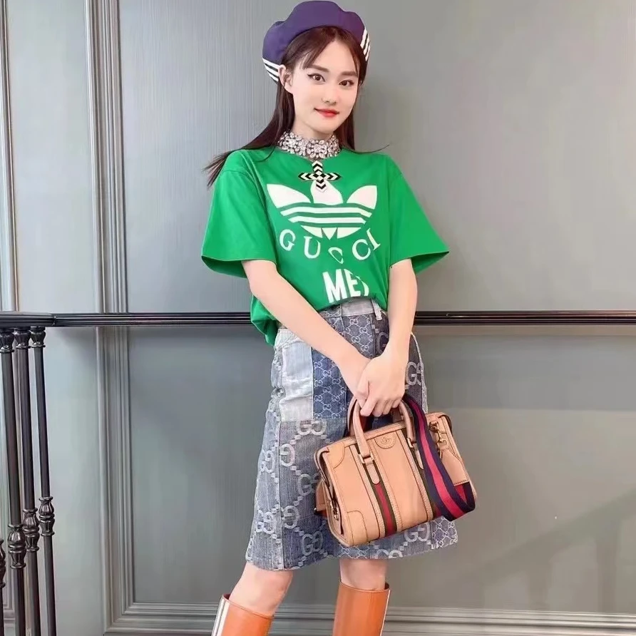 全新未使用 GUCCI/古驰 x Adidias字母logo印花圆领休闲T恤/S码