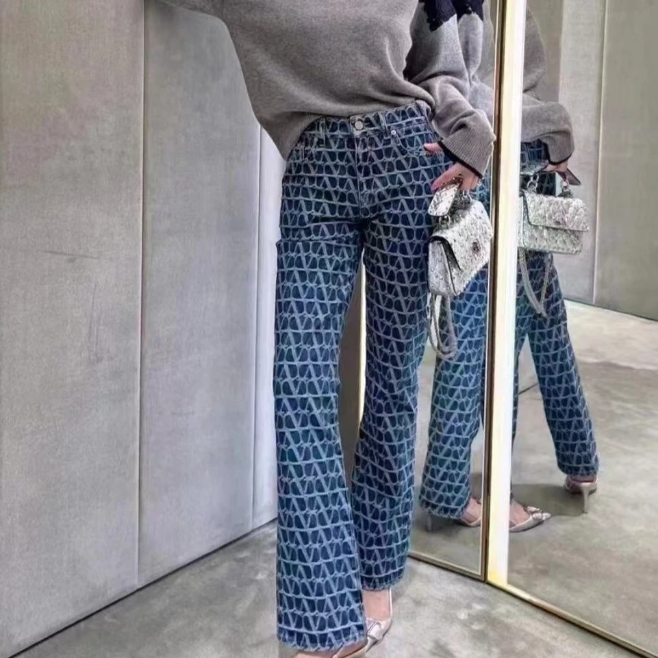 全新未使用 Valentino/华伦天奴 /ICONOGRAPHE 印花牛仔长裤/27码