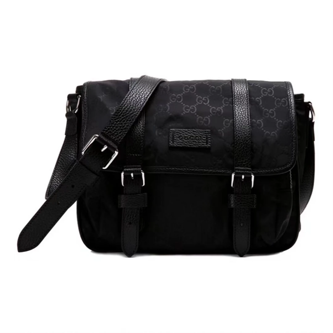 全新未使用  Gucci/Ophida皮革徽标logo满印尼龙拼皮邮差包
