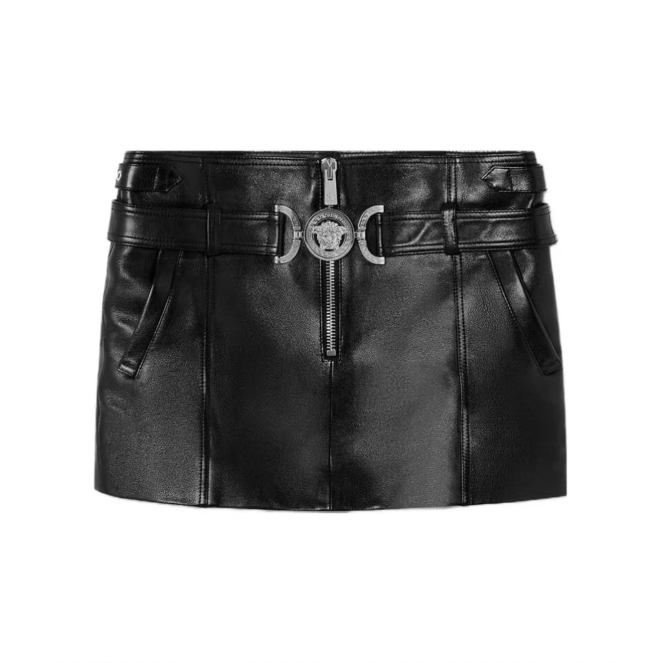 全新未使用 Versace/范思哲 机车风迷你半身裙/公价26000/38码
