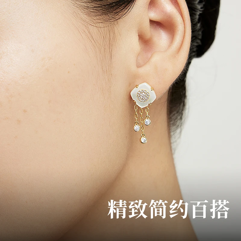 羽兮 铜合金锆石耳饰 月见草系列耳钉