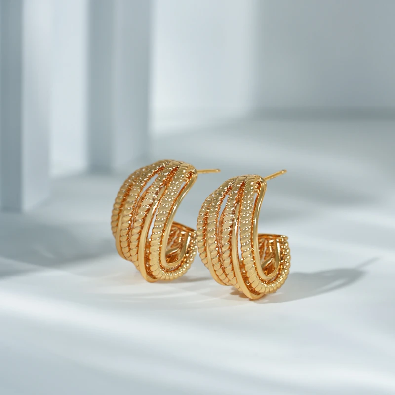 羽兮 铜合金耳饰 【复古风】羽兮原创设计金色耳钉轻奢时尚