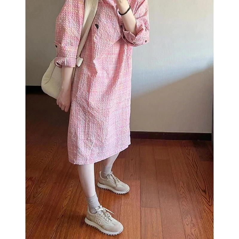 格纹衬衫连衣裙女长袖秋装2024新款甜美气质高级感独特超好看裙子