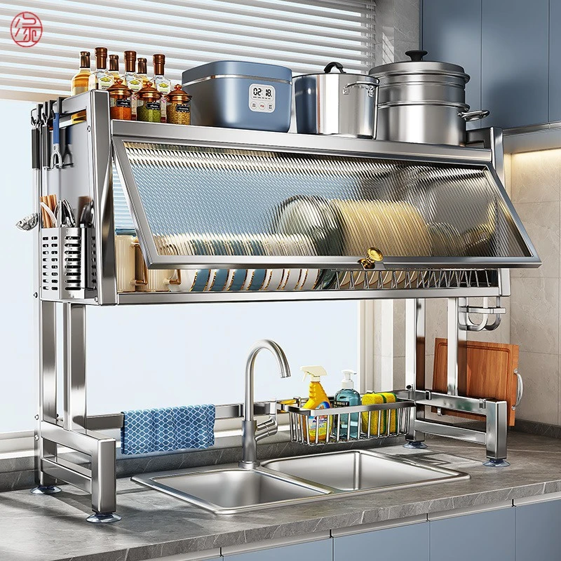 不锈钢厨房柜门置物架多功能沥水架单双水槽架碗筷餐具碗碟收纳架