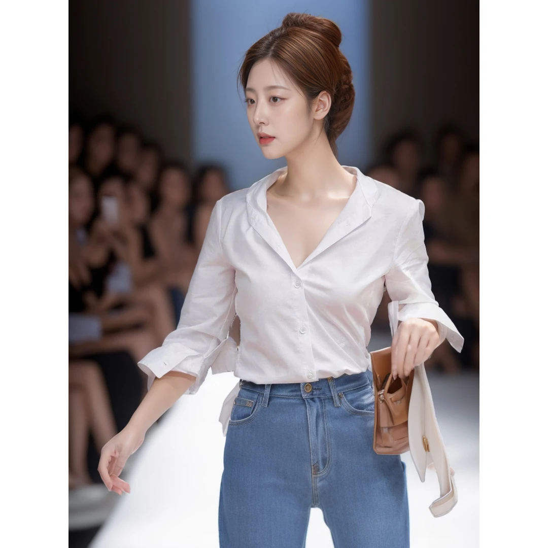许我荣耀赵露思明星同款白色长袖衬衣衫女高级设计感御姐上衣春夏