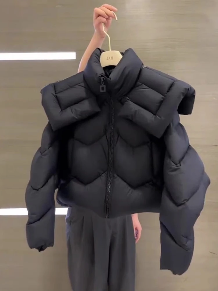 高级感超好看面包服韩系2024新款黑色立领加厚短款棉衣棉服外套女