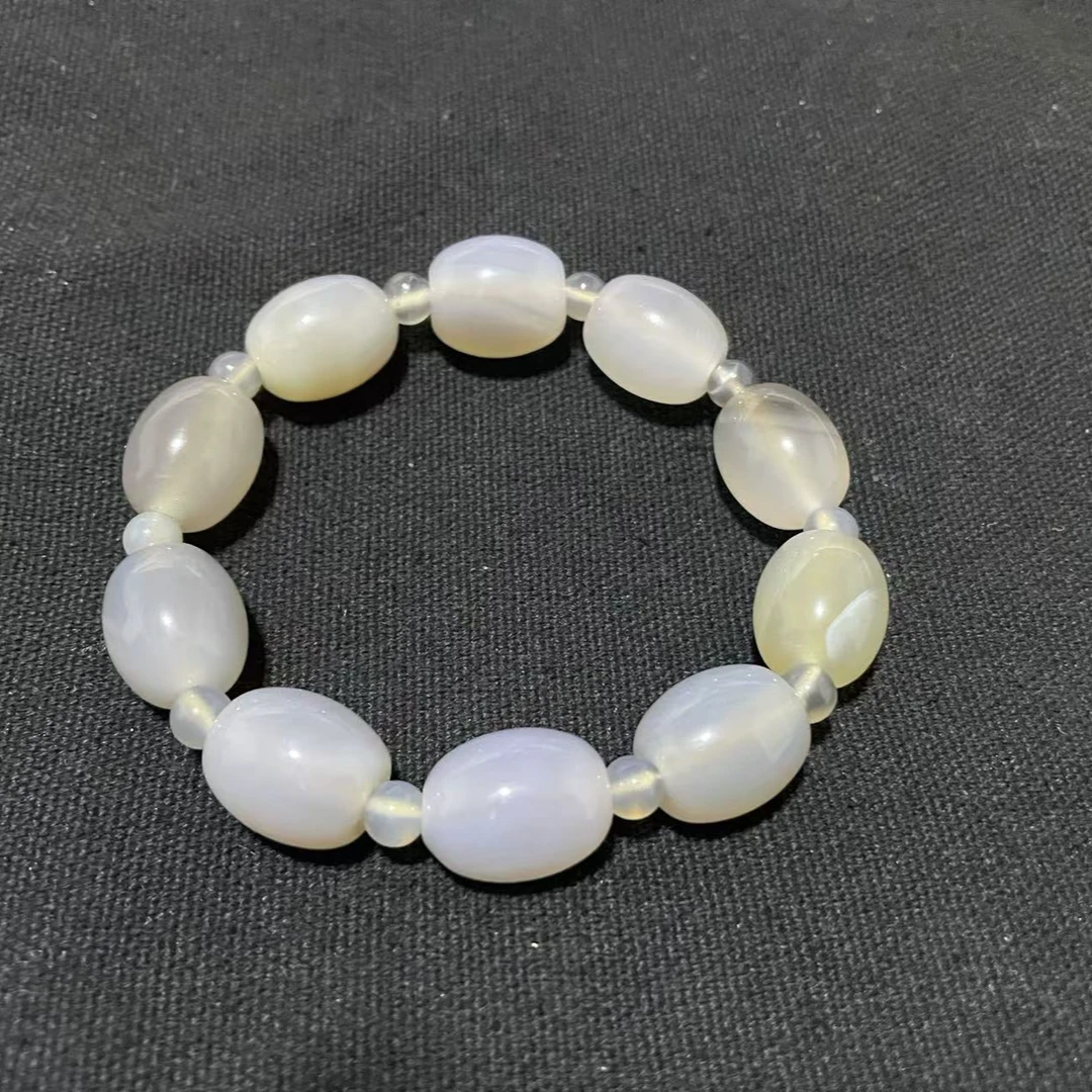 【沧明珠宝】天然白冰料玛瑙手链桶珠小圆珠组合