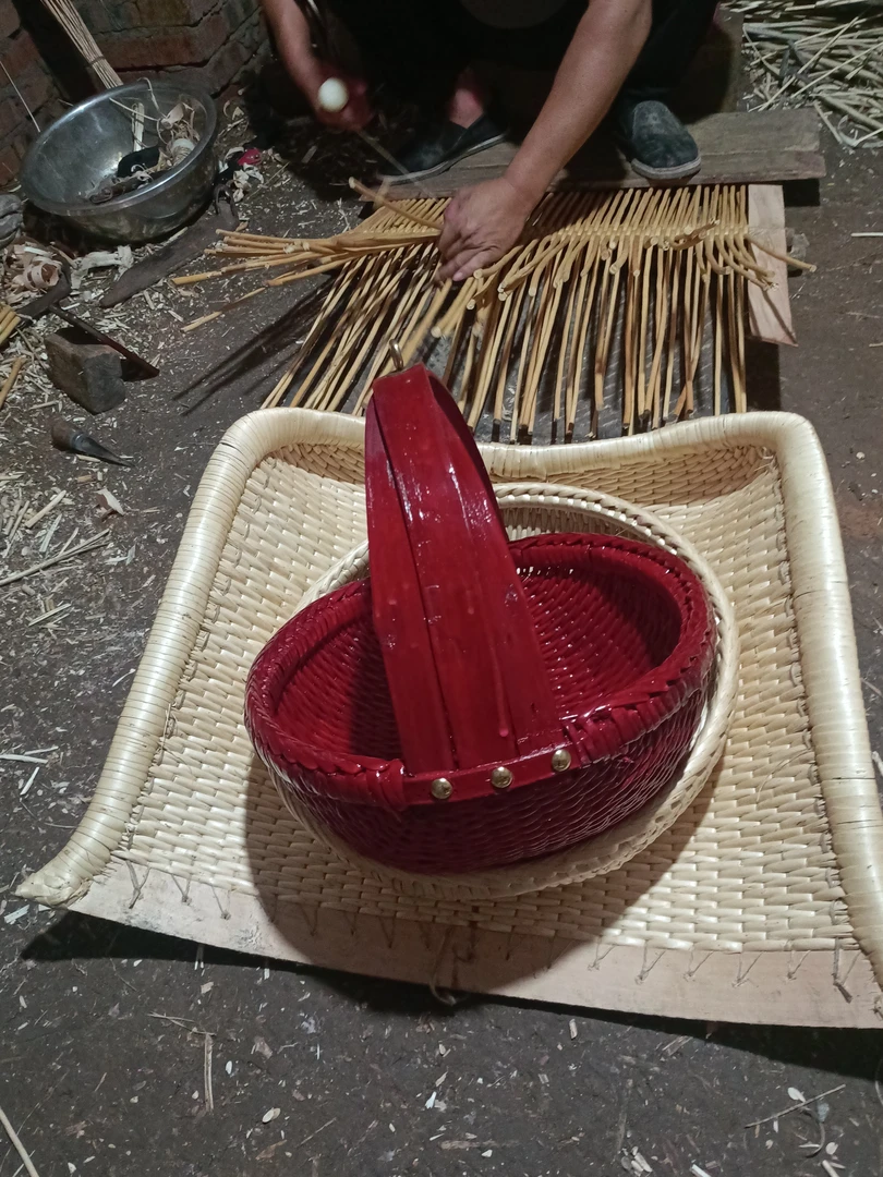 老工艺大花麻编织三升篮三盼篮