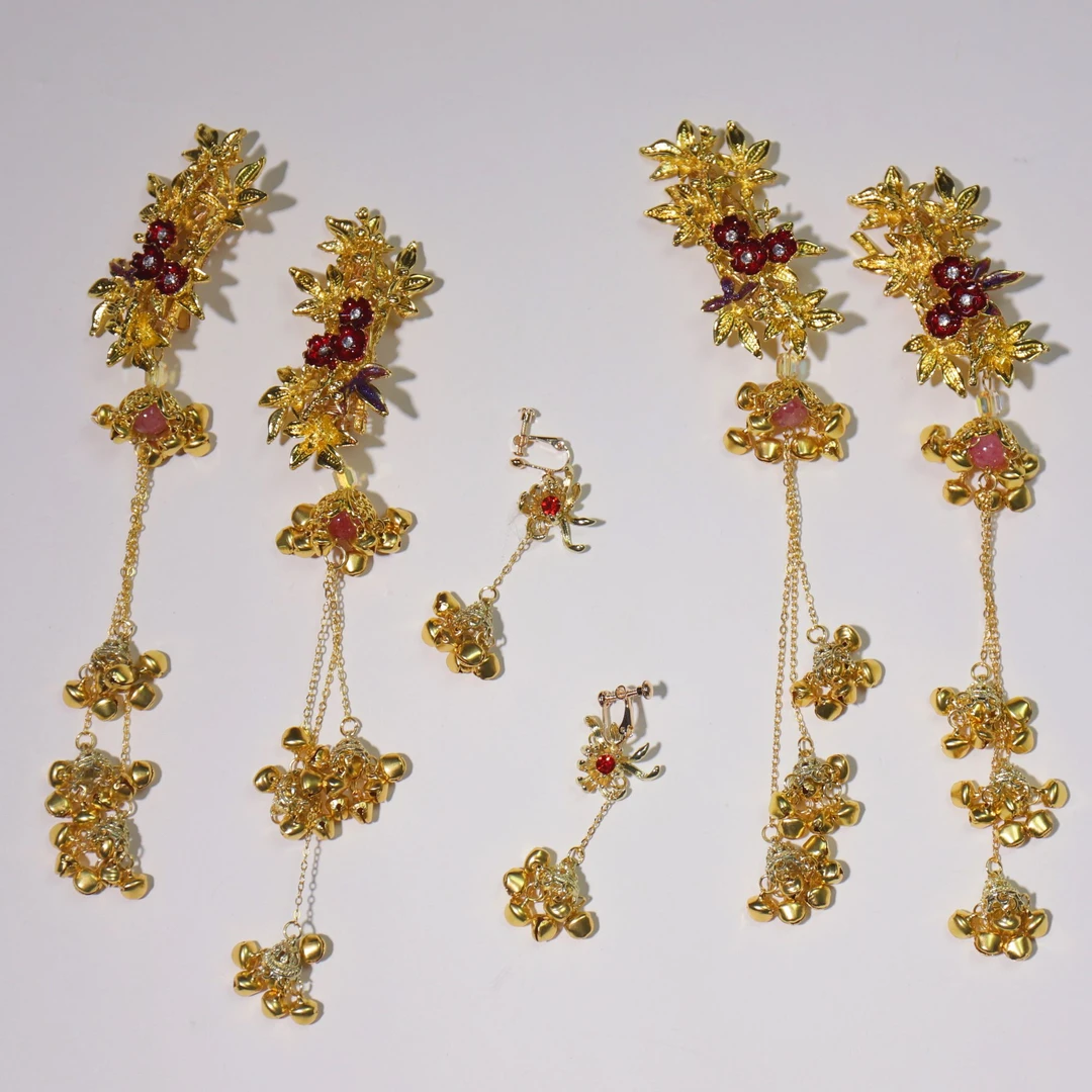 2801金红色新款发夹流苏头饰新娘结婚晨袍礼服简约实用影楼出片