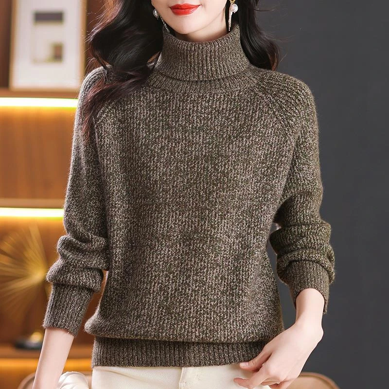 花色沙高领保暖毛衣女士秋冬新款高级感加厚妈妈宽松慵懒范打底衫