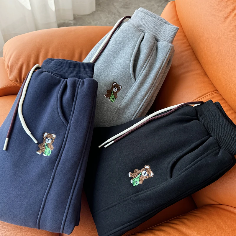2616羊毛小熊刺绣棉裤卫裤新款男宝女宝外穿棉裤加厚一条过冬