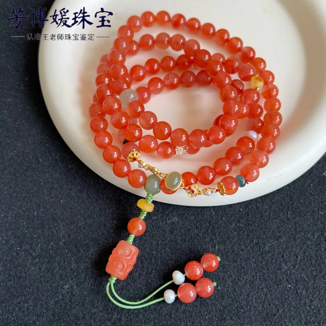 N038天然高品质南红卡7mm毛衣链精美多圈手串两用款 多样性发其一