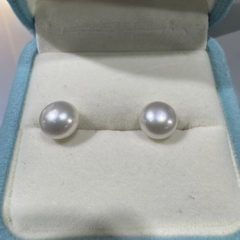 天然淡水珍珠馒头珠10mm耳钉『s925银针』2155