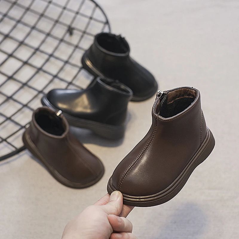 高帮英伦冬季中大童软底靴子女童小童加绒男童儿童马丁靴保暖百搭