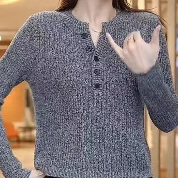 2024秋季新款v领修身百搭针织长袖上衣气质开衫女