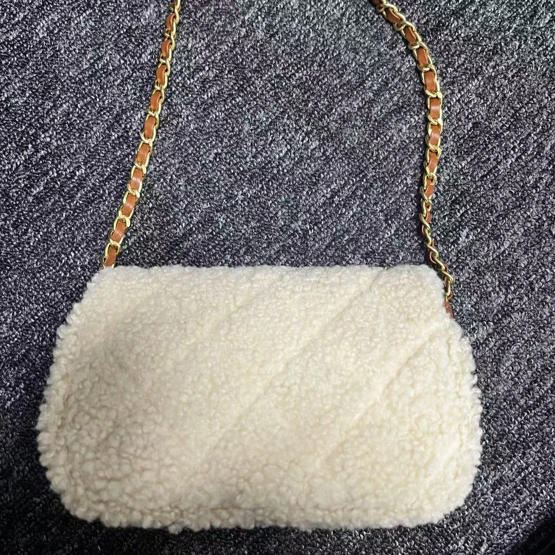 姝宴真皮女包绒毛包焦糖色19cm