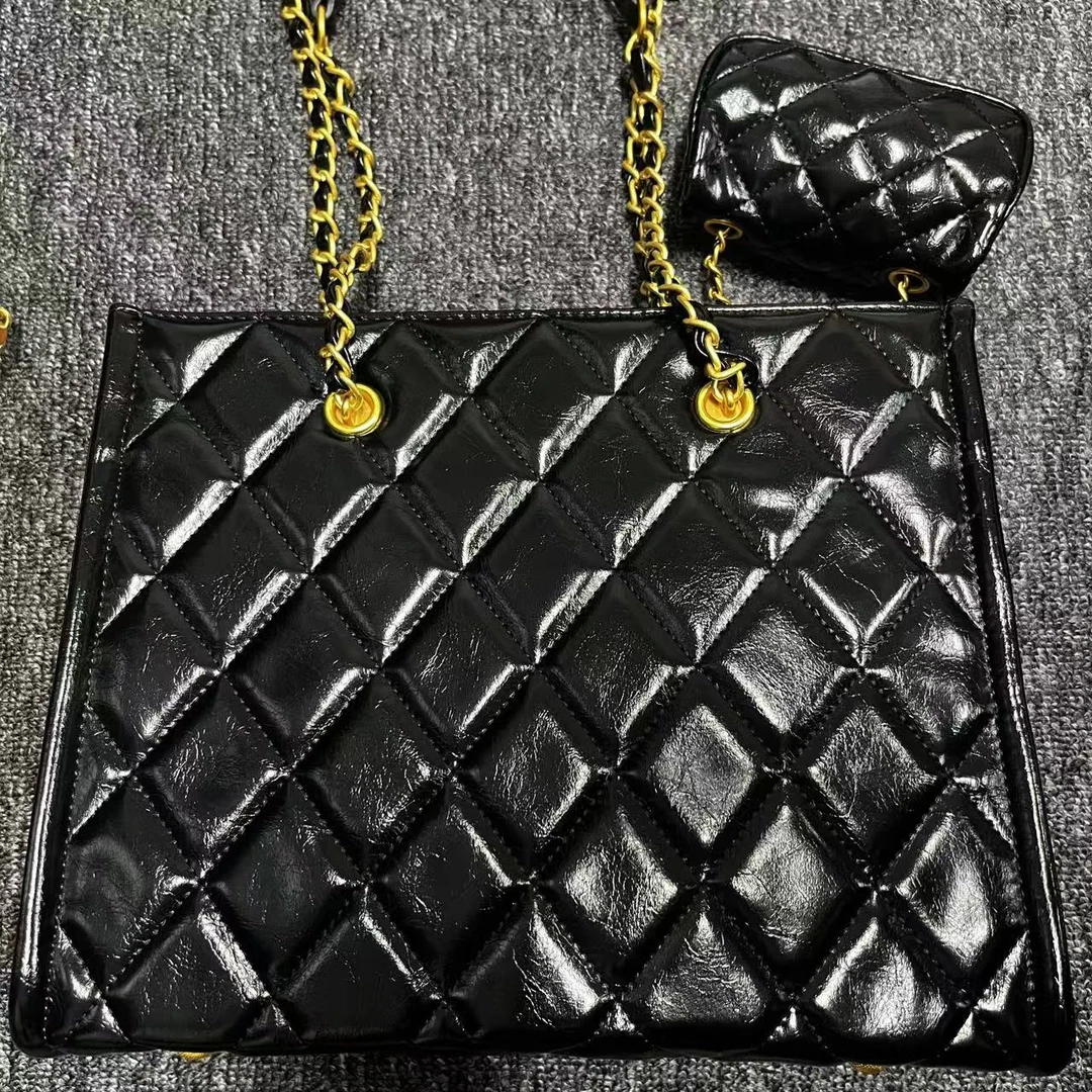 姝宴真皮女包10896方购物袋黑色