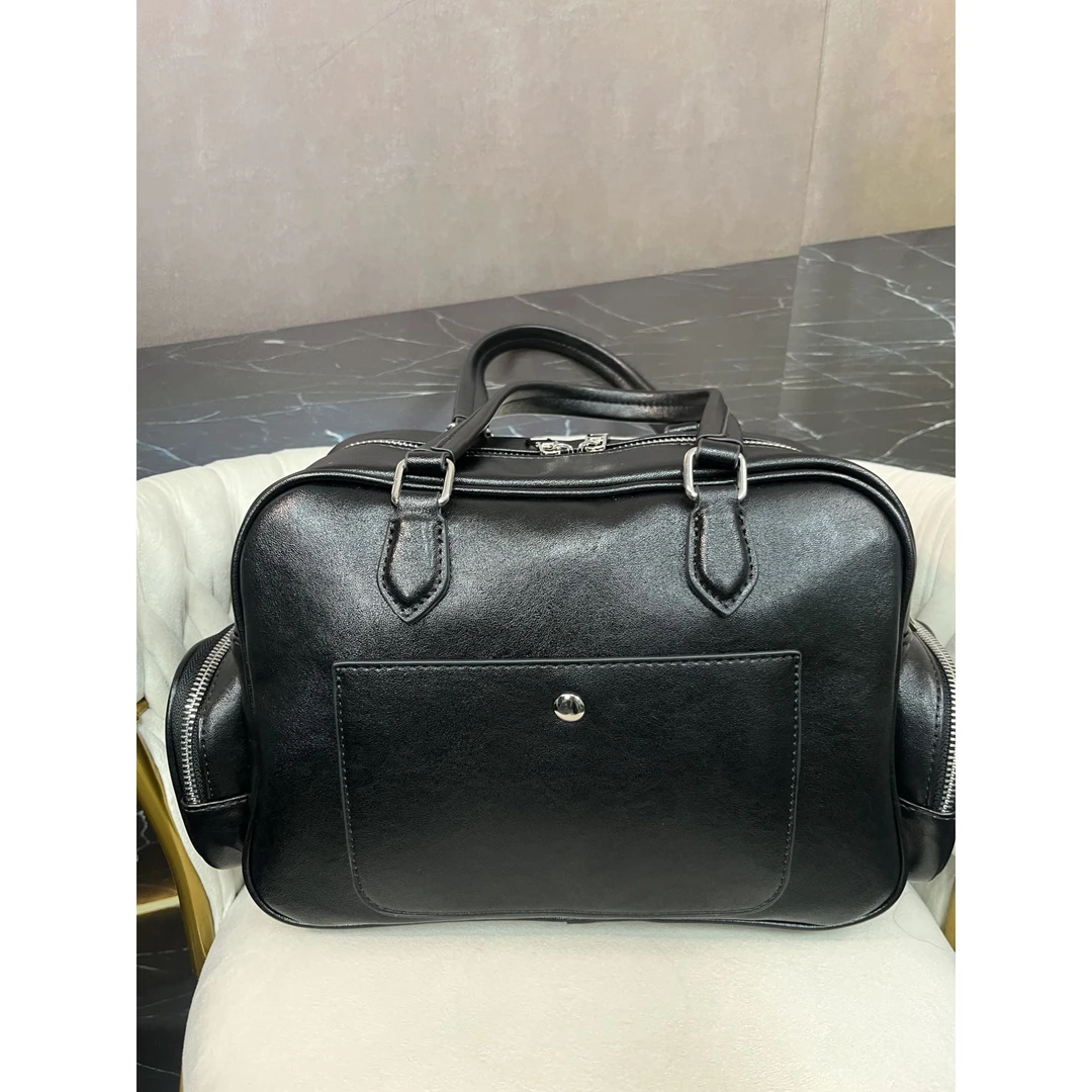 姝宴真皮女包手提旅行包黑色