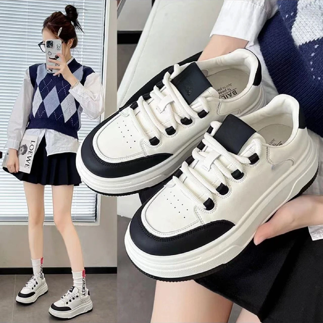 明显厚底小白鞋2024新款百搭轻便松糕运动休闲板鞋A099