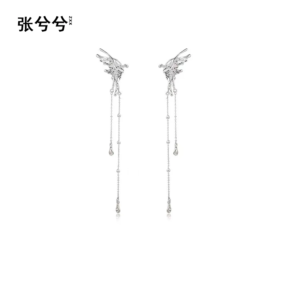 张兮兮 铜合金耳饰 【天使之翼】高级小众流苏耳骨夹设计感长款