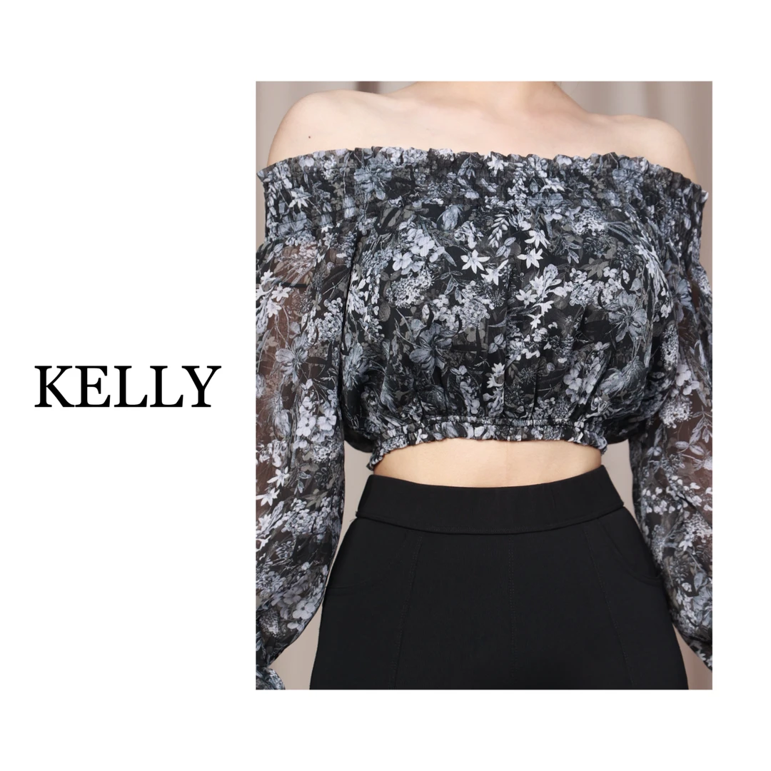 KELLY/晕染油画美术生/复古碎花雪纺衫/泡泡袖/显瘦莫奈花园风