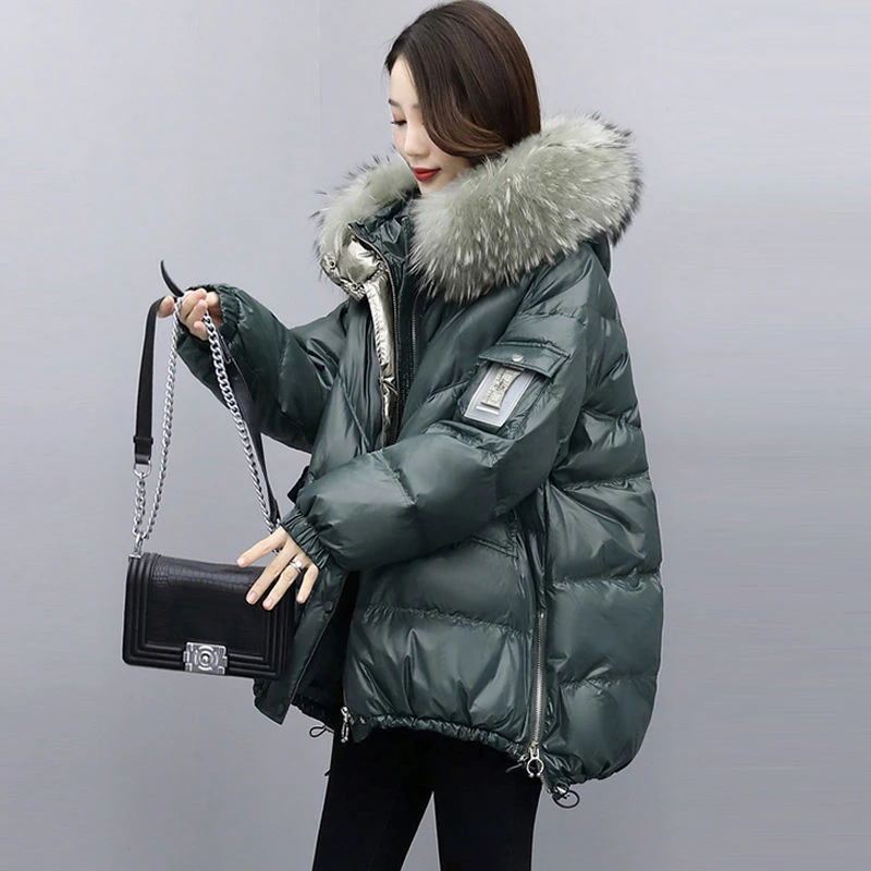 雪中飞羽绒服2023年新款女中长款韩版宽松外套大毛领面包服