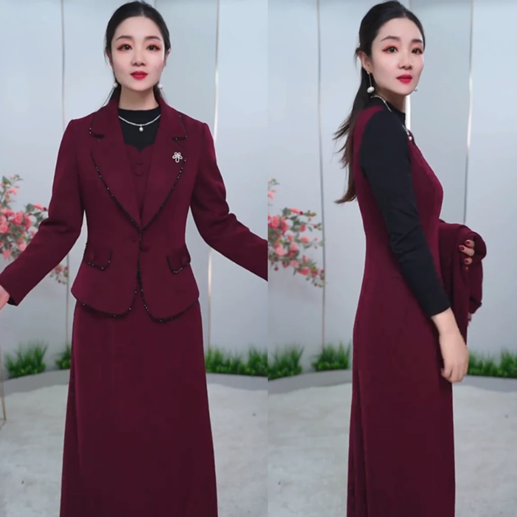 [两件套]秋冬季精品改良气质妈妈装轻奢显瘦遮肉-2357